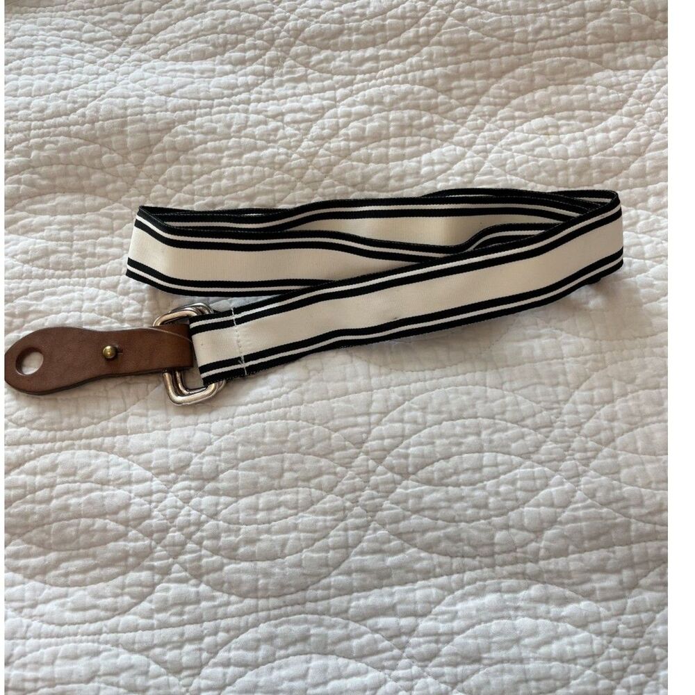 Polo Ralph Lauren Vintage Ribbon Belt Mens Black White Striped Double D-Ring XL - Picture 5 of 10